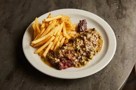 Whyte’s’ barbecue onglet in a caper and peppercorn sauce, with grape mustard and fries.