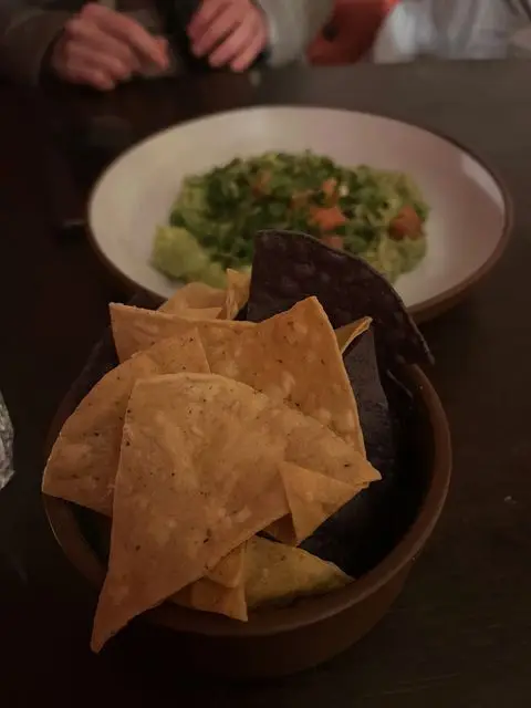 Tortilla chips and guacamole at La Taqueria