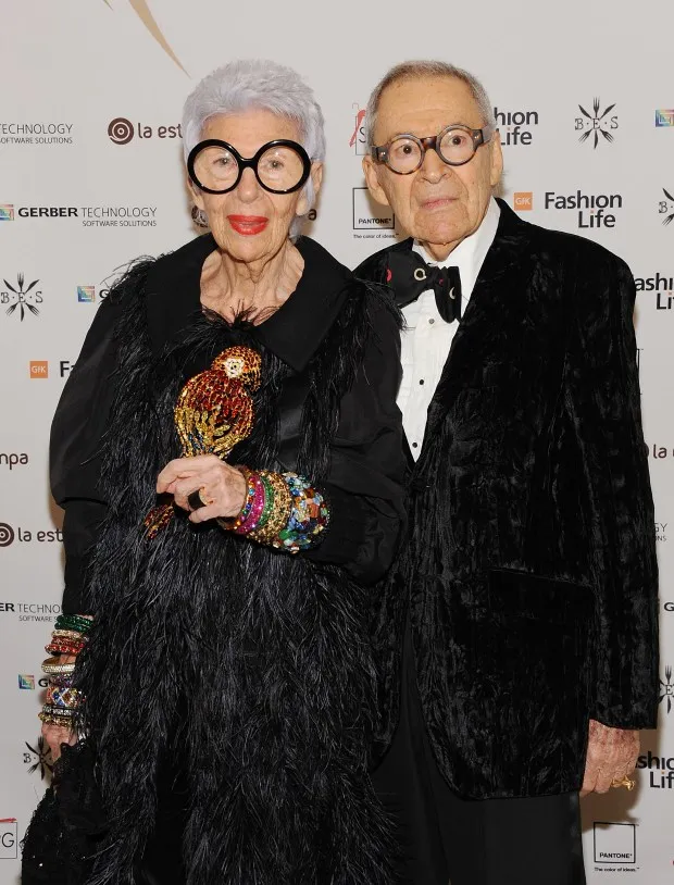 Interior designer Iris Apfel and Carl Apfel attend the 2010 Global Fashion Awards at The Waldorf Astoria on November 10, 2010 in New York, New York. (Photo by Slaven Vlasic/Getty Images for WGSN Global Fashion Awards)