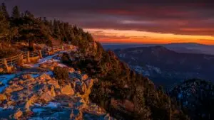 Breathtaking view of the Sandia Peak Trail in Albuquerque, New Mexico at sunset