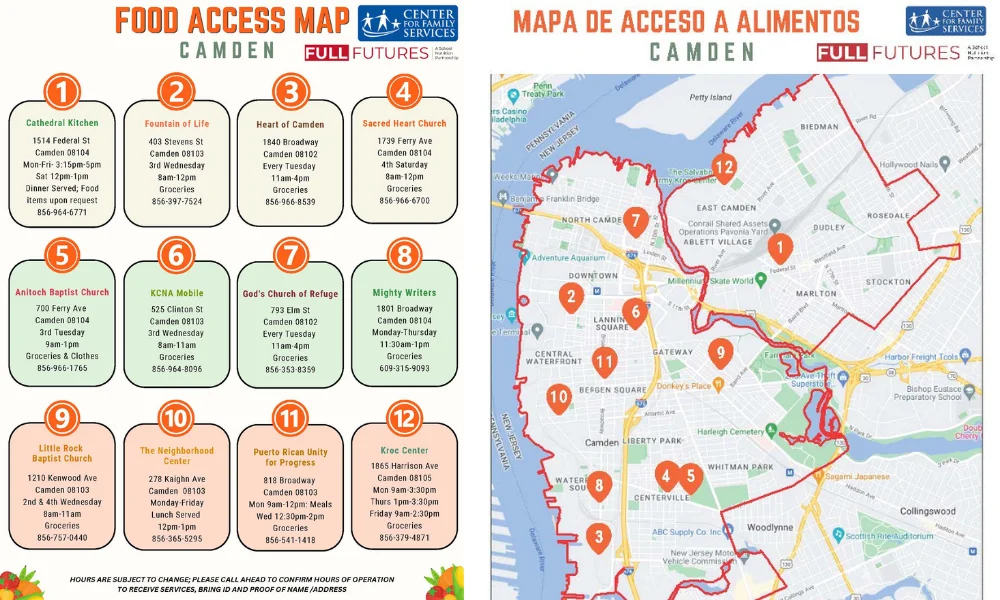 In Camden, the Center for Family Services worked with partners to update a food access map, highlighting meals and food distribution sites locally.