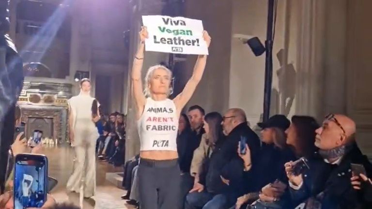 Victoria Beckham’s Paris Fashion Week show disrupted by animal rights protesters