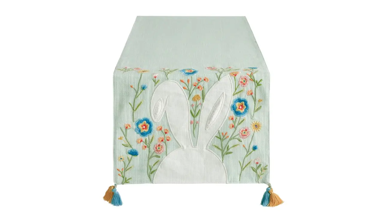World Market Pastel Blue Bunny Embroidered Table Runner cnnu.jpg