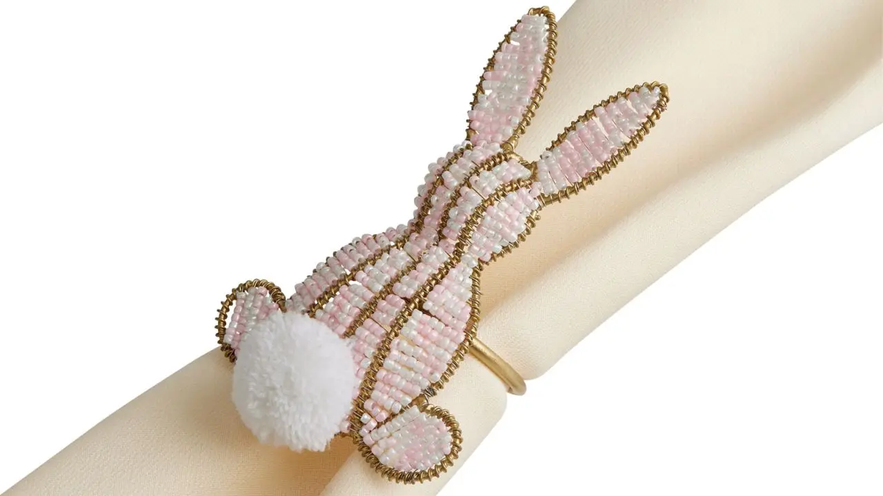 World Market Pastel Pink Beaded Bunny Shaped Napkin Ring cnnu.jpg