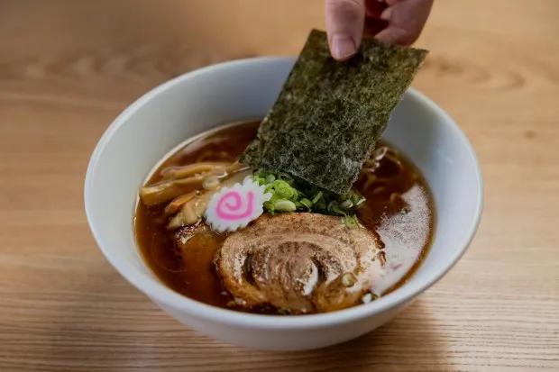 The classic shoyu ramen on March 28, 2024, at Akahoshi Ramen in Chicago. (Vincent Alban/Chicago Tribune)