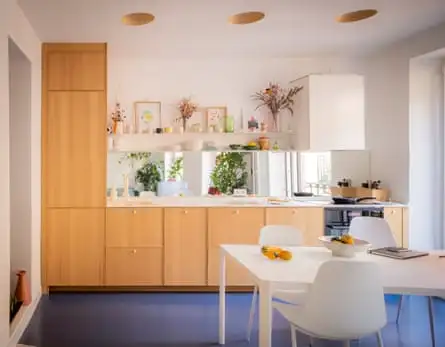 Kitchen with wood panelling cupboards