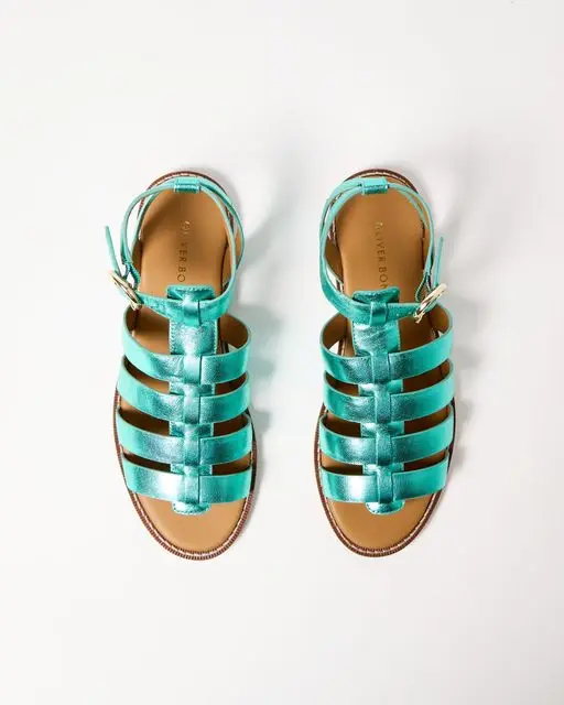 Metallic green gladiator sandal £65, Oliver Bonas