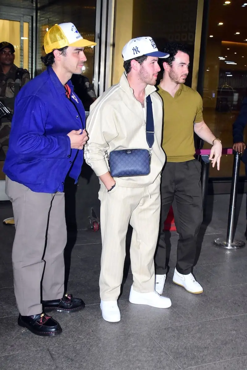 Celebrity Sightings In Mumbai - January 26, 2024 mumbai, india january 26 joe jonas, nick jonas and kevin jonas are seen arriving at mumbai international airport on january 26, 2024 in mumbai, india photo by megagc images