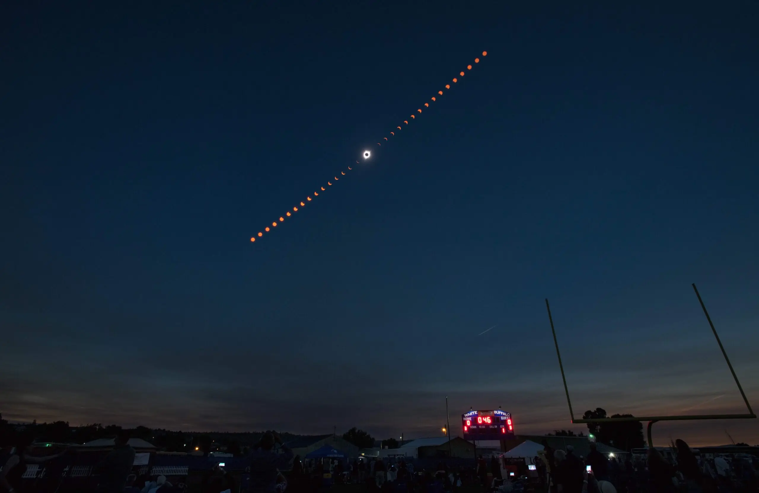 A composite photo of the various phases of the Aug. 21, 2017 total solar eclipse. (NASA / Aubrey Gemignani)