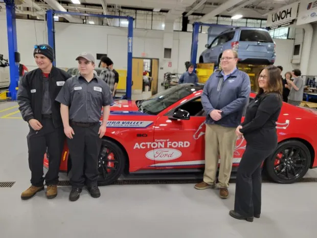 Autumn Parker of Pepperell sits in a 2024 Mustang GTO donated to the Automotive Technology program at Nashoba Tech. (COURTESY NASHOBA TECH)