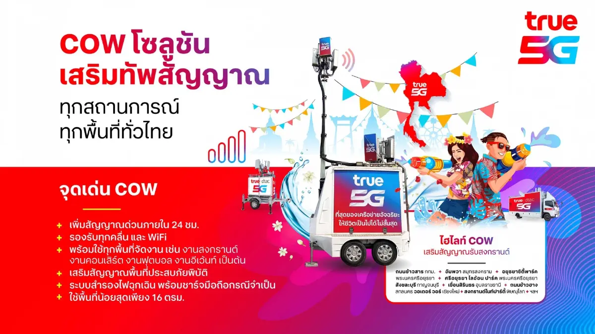 ‘ทรู’เสริมทัพเน็ตเวิร์ก-รถโมบายเเพิ่มสัญญาณมือถือทั่วรับมหาสงกรานต์