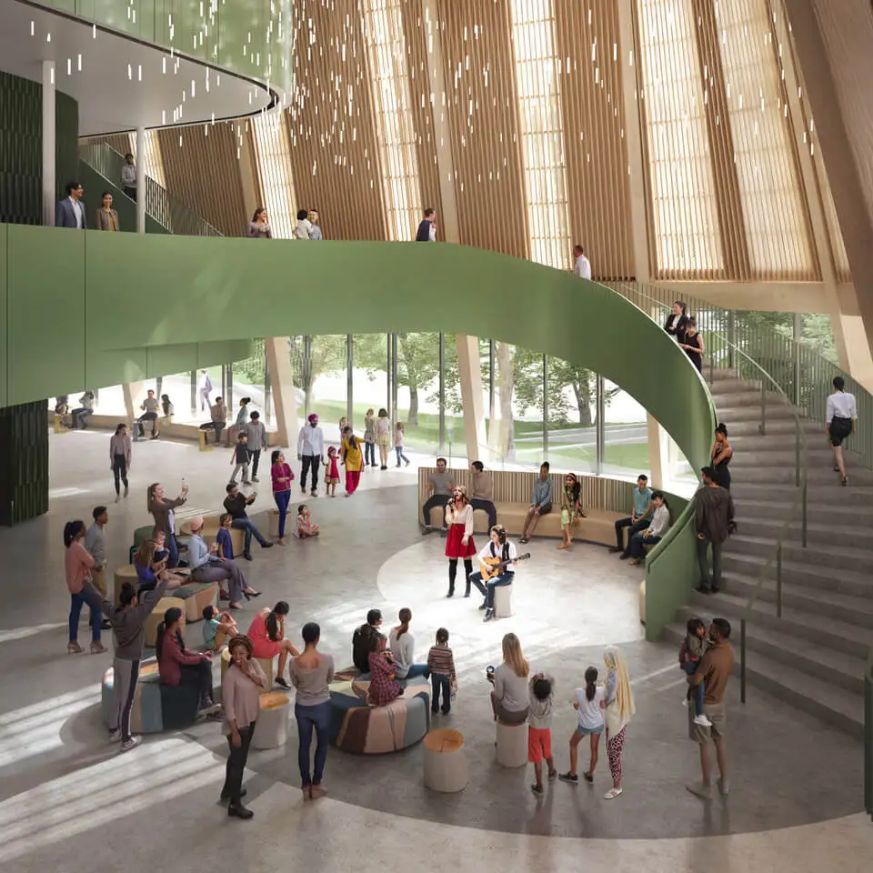 lobby interior showing staircase and performance space