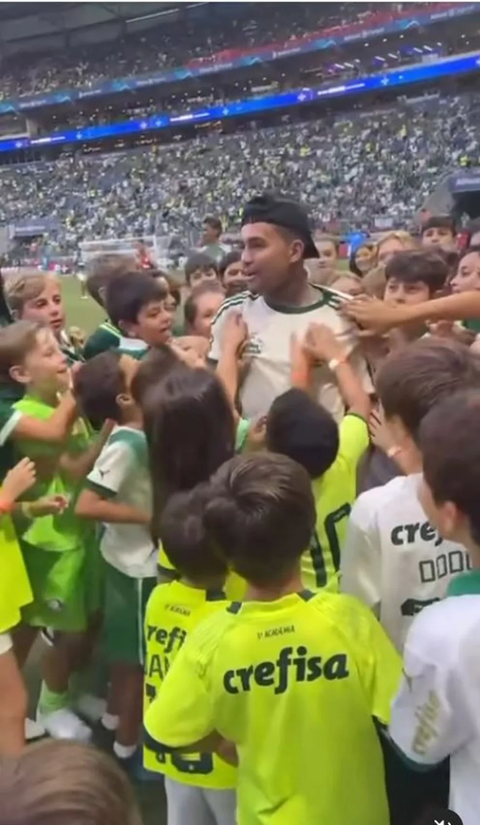 Dudu é abraçado por torcedores do Palmeiras — Foto: Reprodução