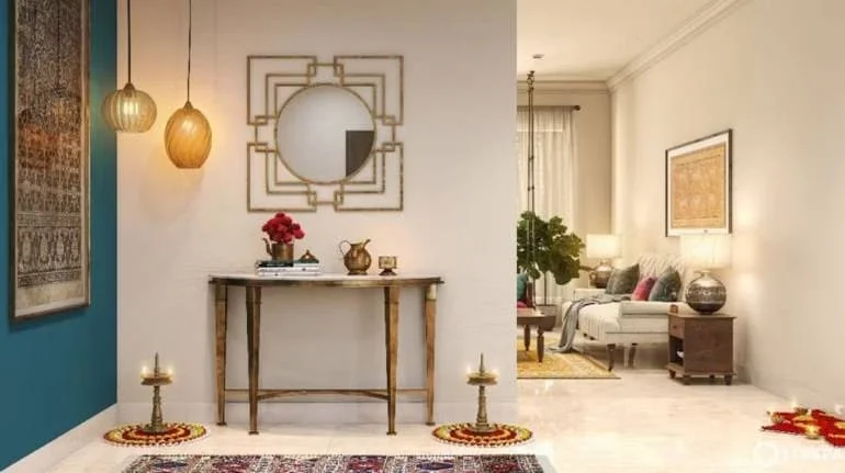 Eid home decor ideas: Incorporate elements such as metallic accents, ornate mirrors, and plush textiles to create a sense of luxury and grandeur (Image: Livspace)