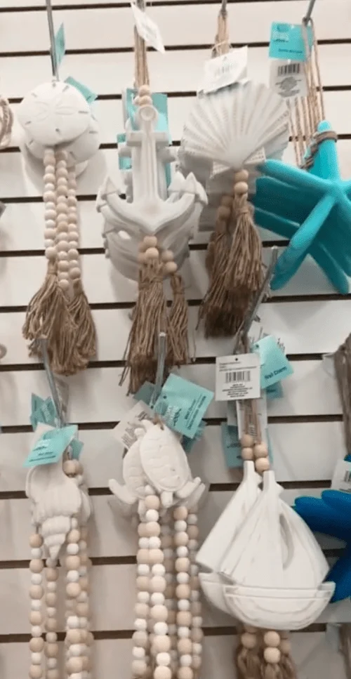 Display of nautical wall decor at Dollar Tree