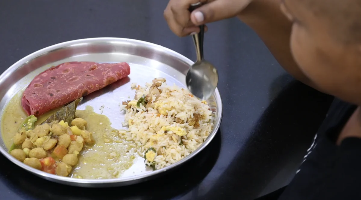 Beetroot puri, Soya gravy and egg biryani