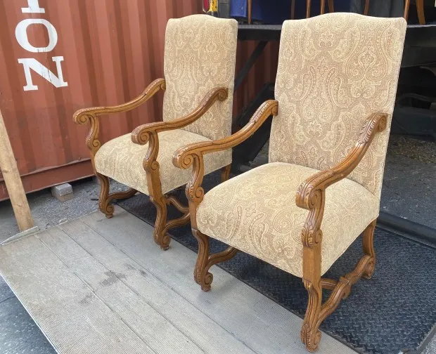 Before: These 30-year-old armchairs felt dated and stodgy. (Courtesy Marni Jameson)