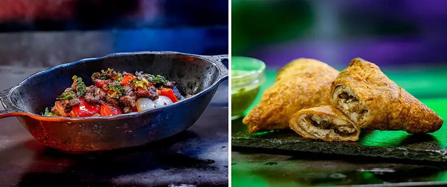 A two-photo collage with the Shaaken Beef with Tatooine Bounty on the left, and the Kinyenian Topato Pie on the right.