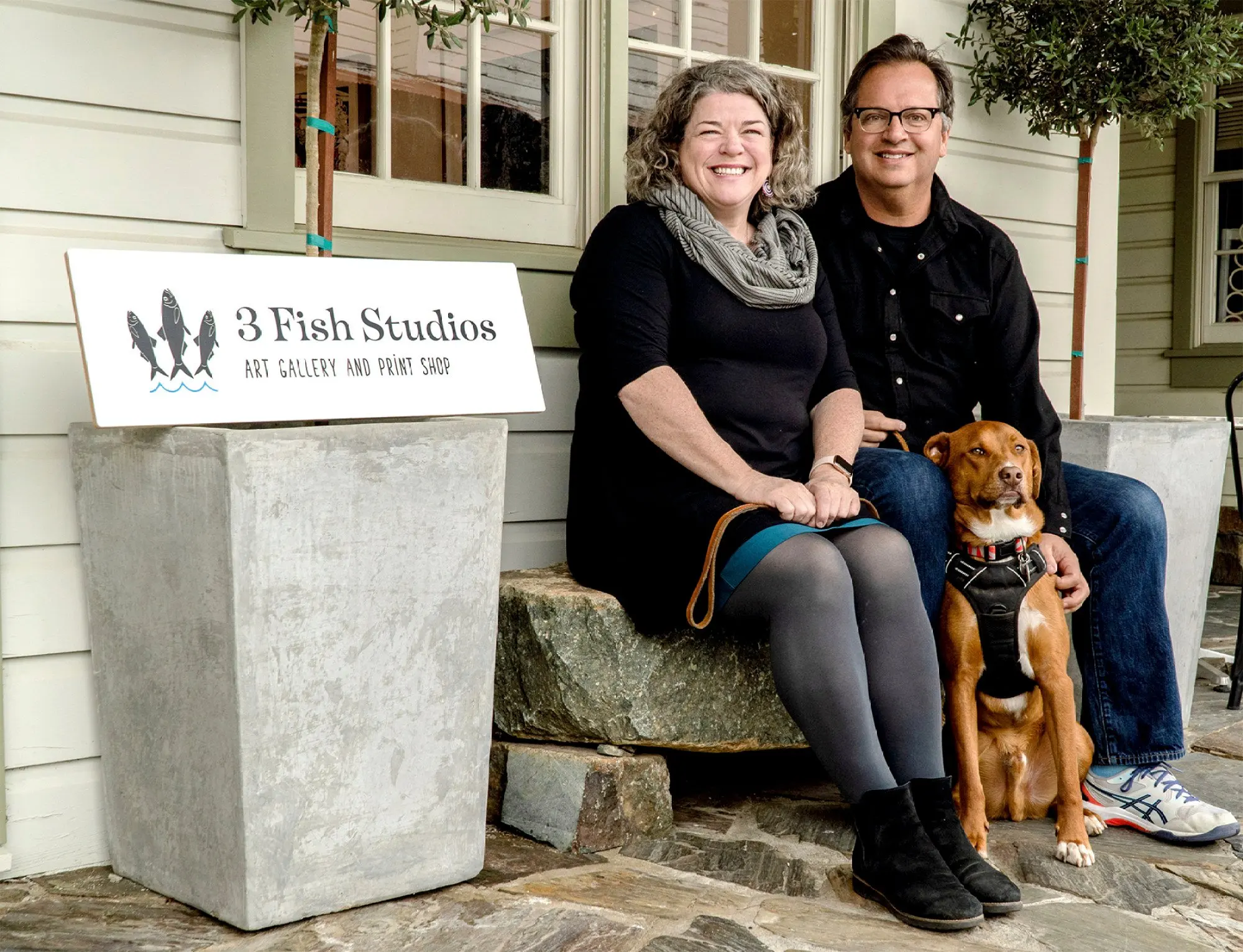 Husband and wife artist team Annie Galvin and Eric Rewitzer of 3 Fish Studios art gallery in Amador City, California, US. Photo: AP