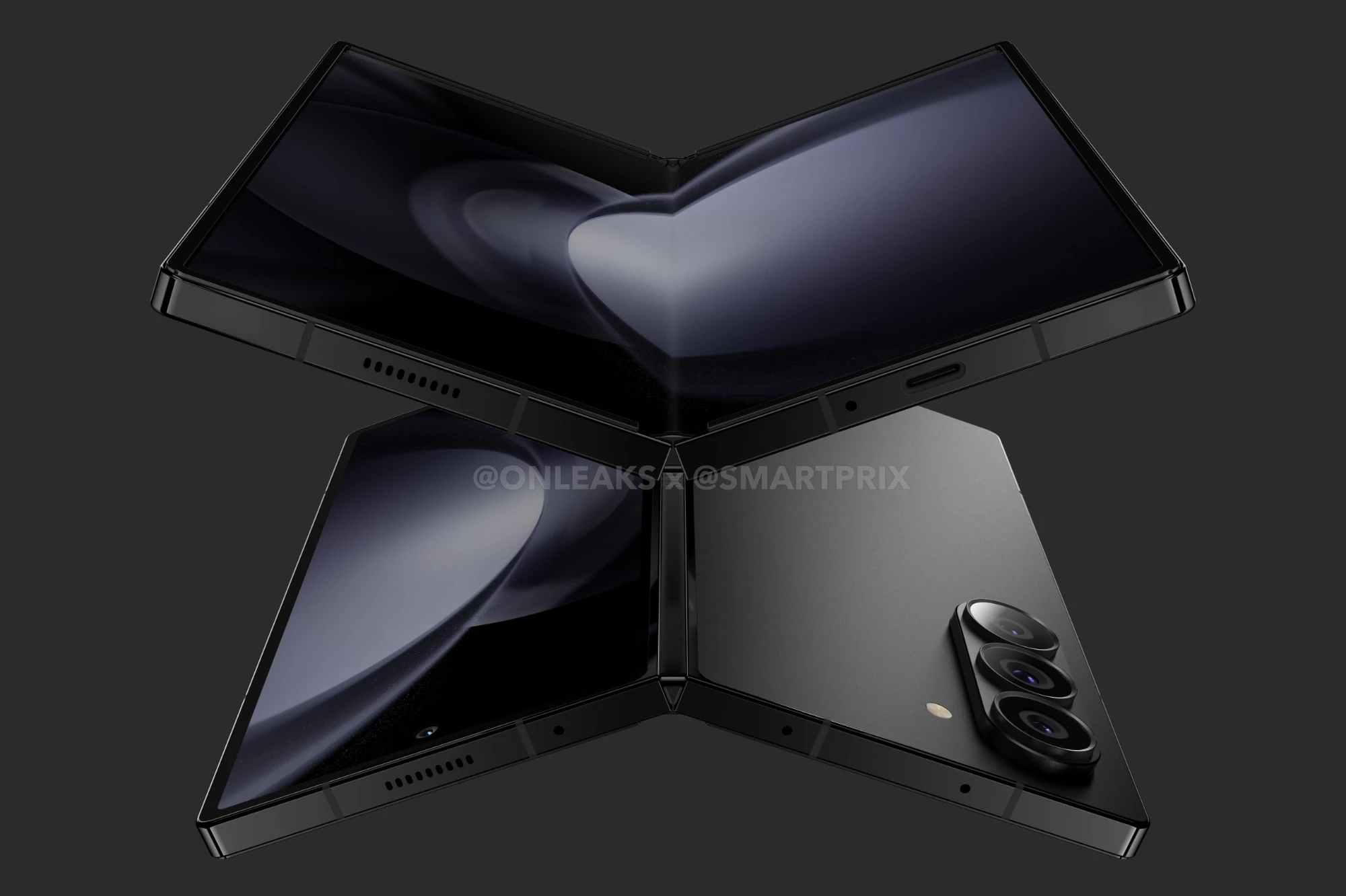 Renders of the Samsung Galaxy Z Fold 6, showing the front and back of the phone.