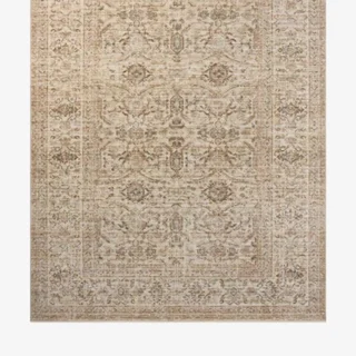 A blue and white area rug from McGee & Co.