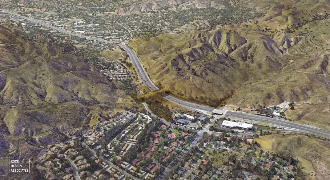 Rendering of wildlife bridge over freeway