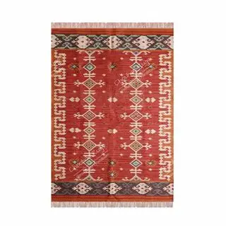 red patterned wool and jute rug