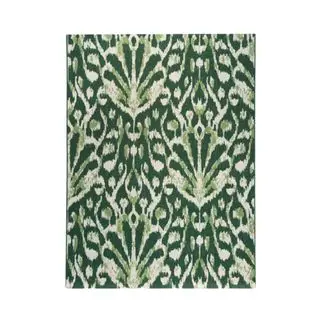 Green peacock-inspired outdoor rug