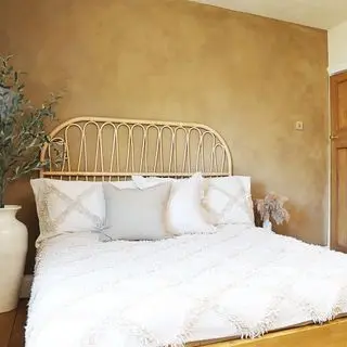 bedroom with painted wall and cane bed