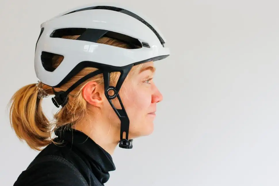 white helmet with mono chin strap