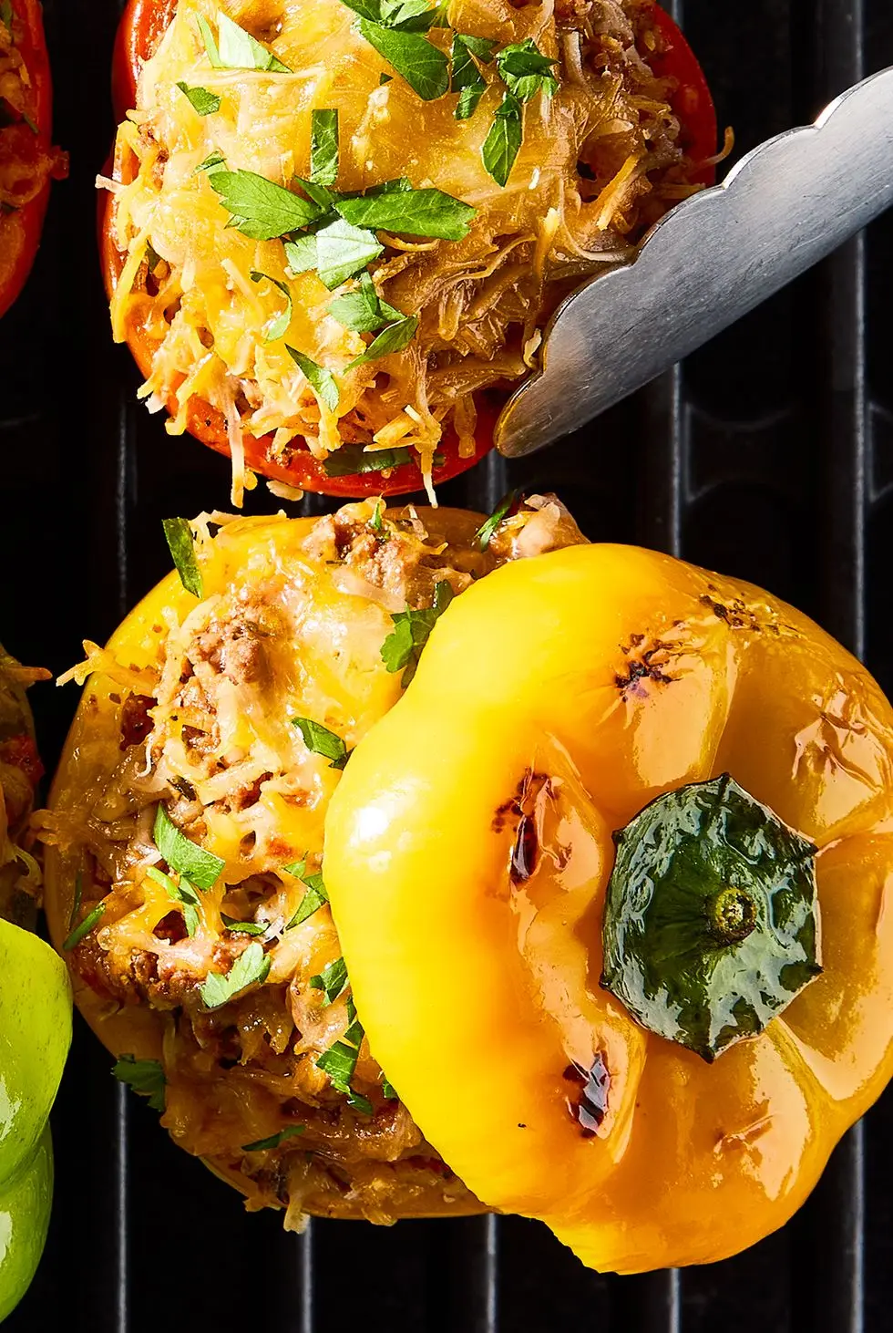 grilled bell peppers stuffed with meat and cheese