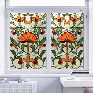 stained glass-style floral window decal