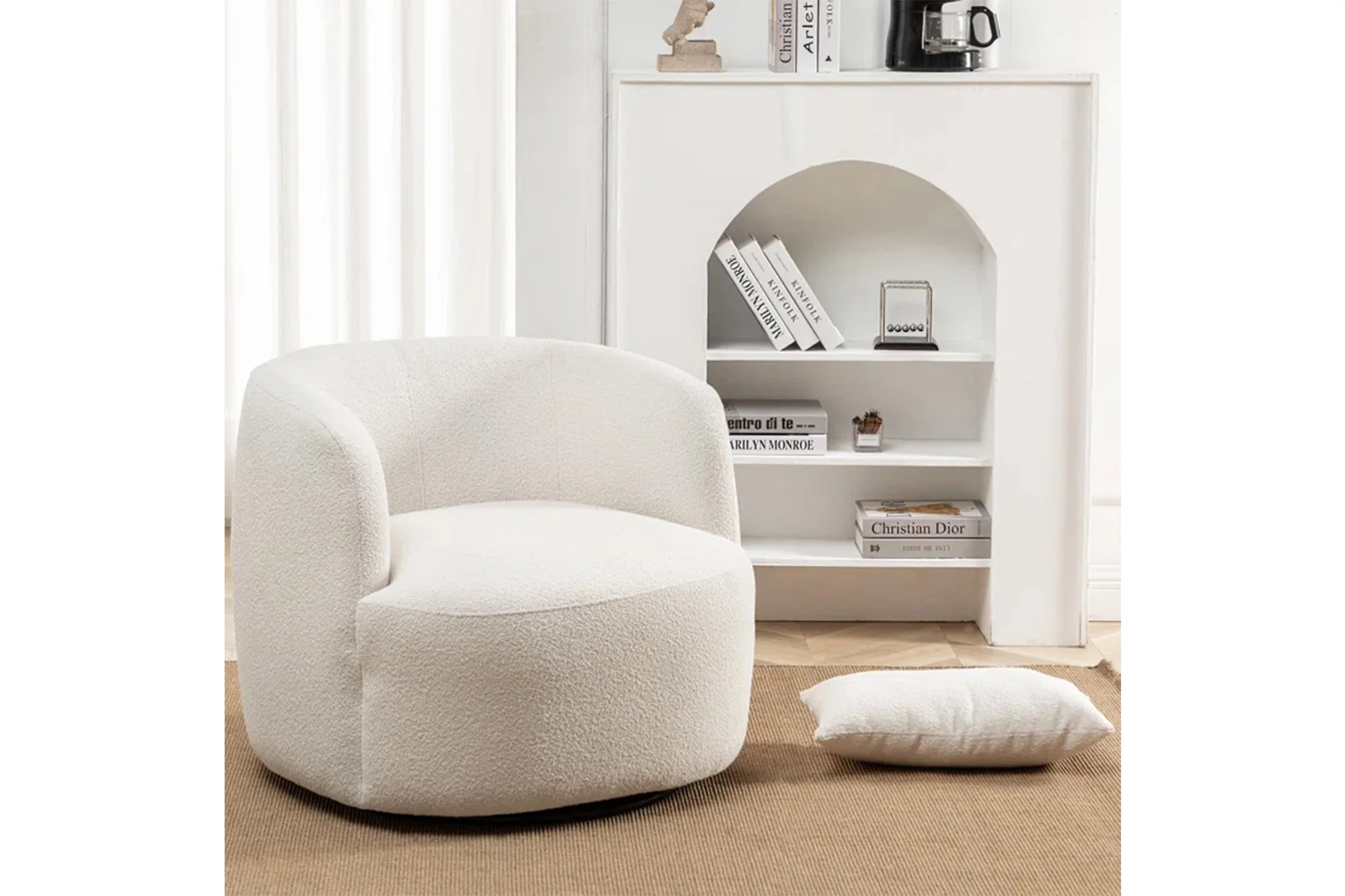 A white swivel chair