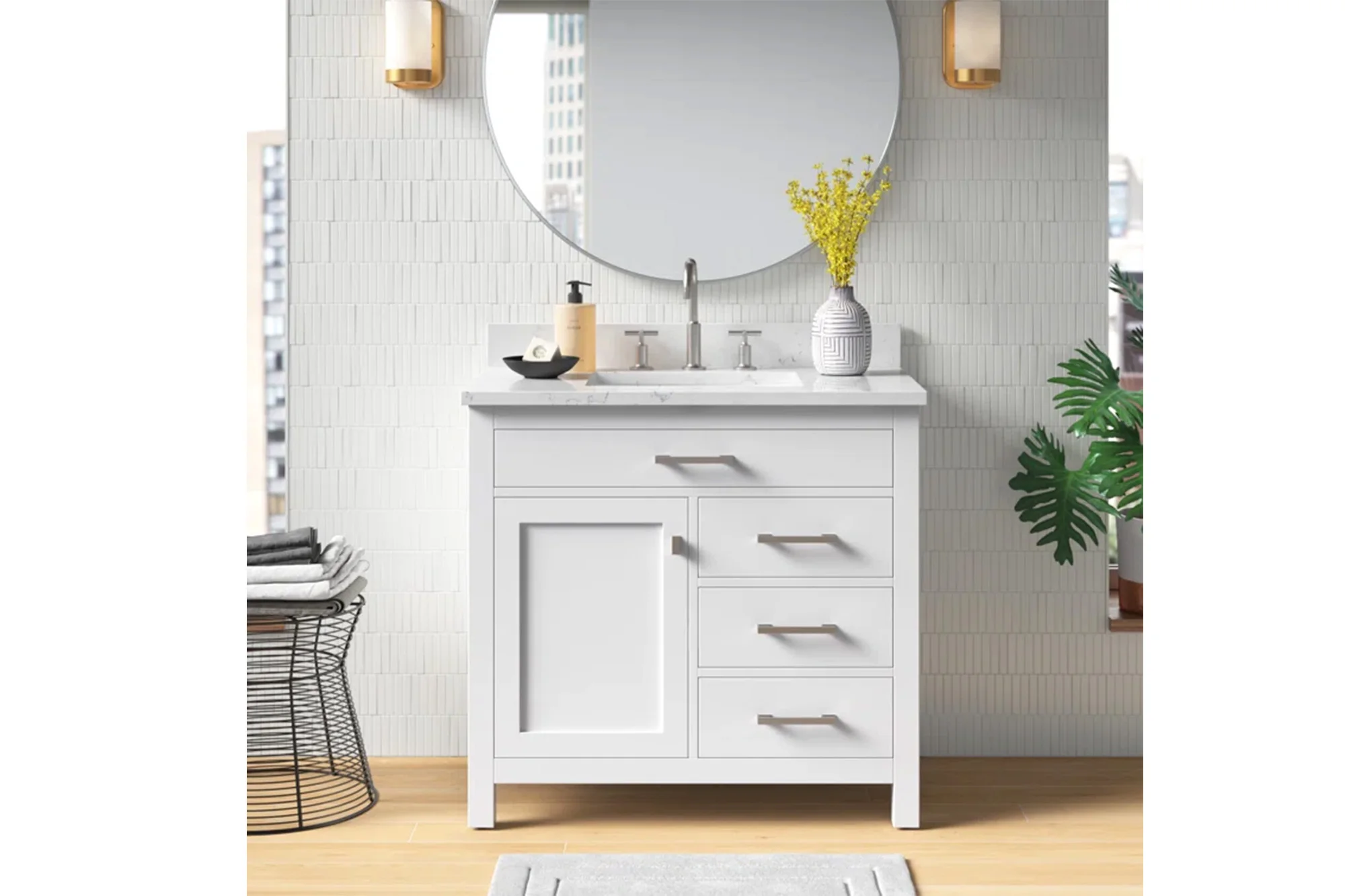 A sink with a marble countertop