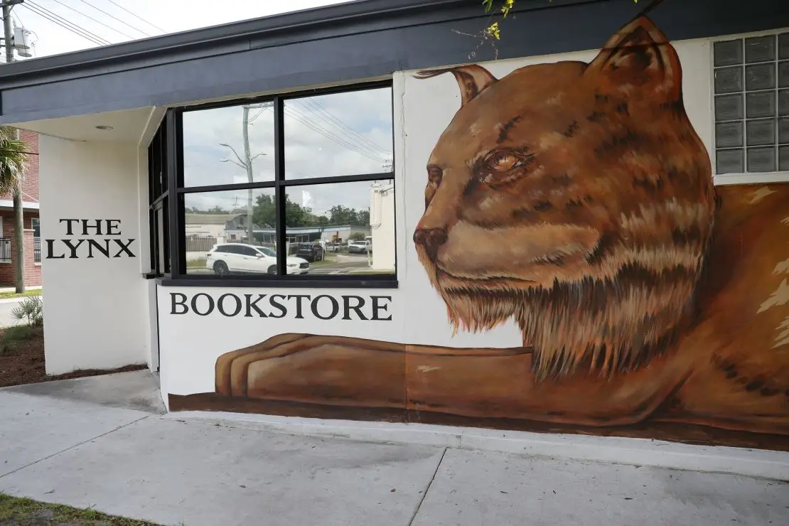 A mural of a lynx faces Gainesville's Main Street.