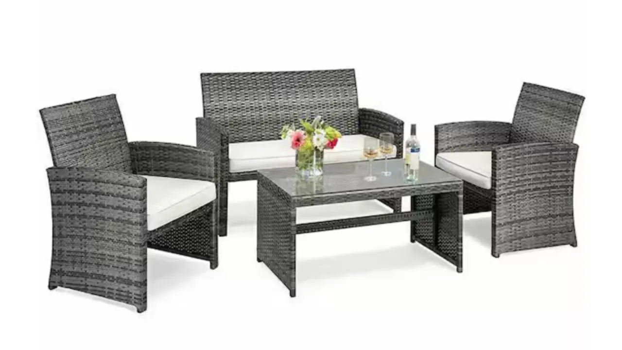 Mix Gray 4-Piece Rattan Wicker Patio Conversation Set with Beige White Cushions Garden Lawn Furniture.jpg