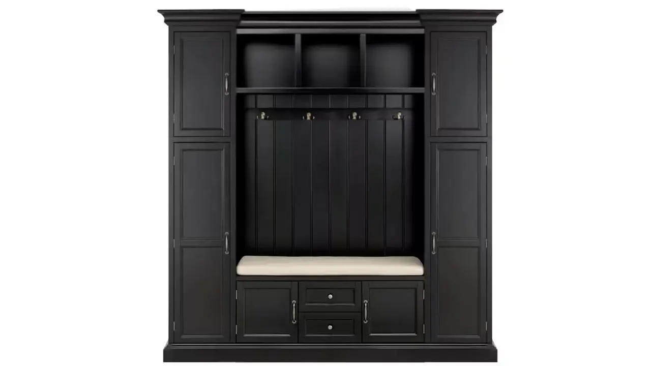 Hover Image to Zoom Royce Black Hall Tree with Bench and Storage Cubbies .jpg