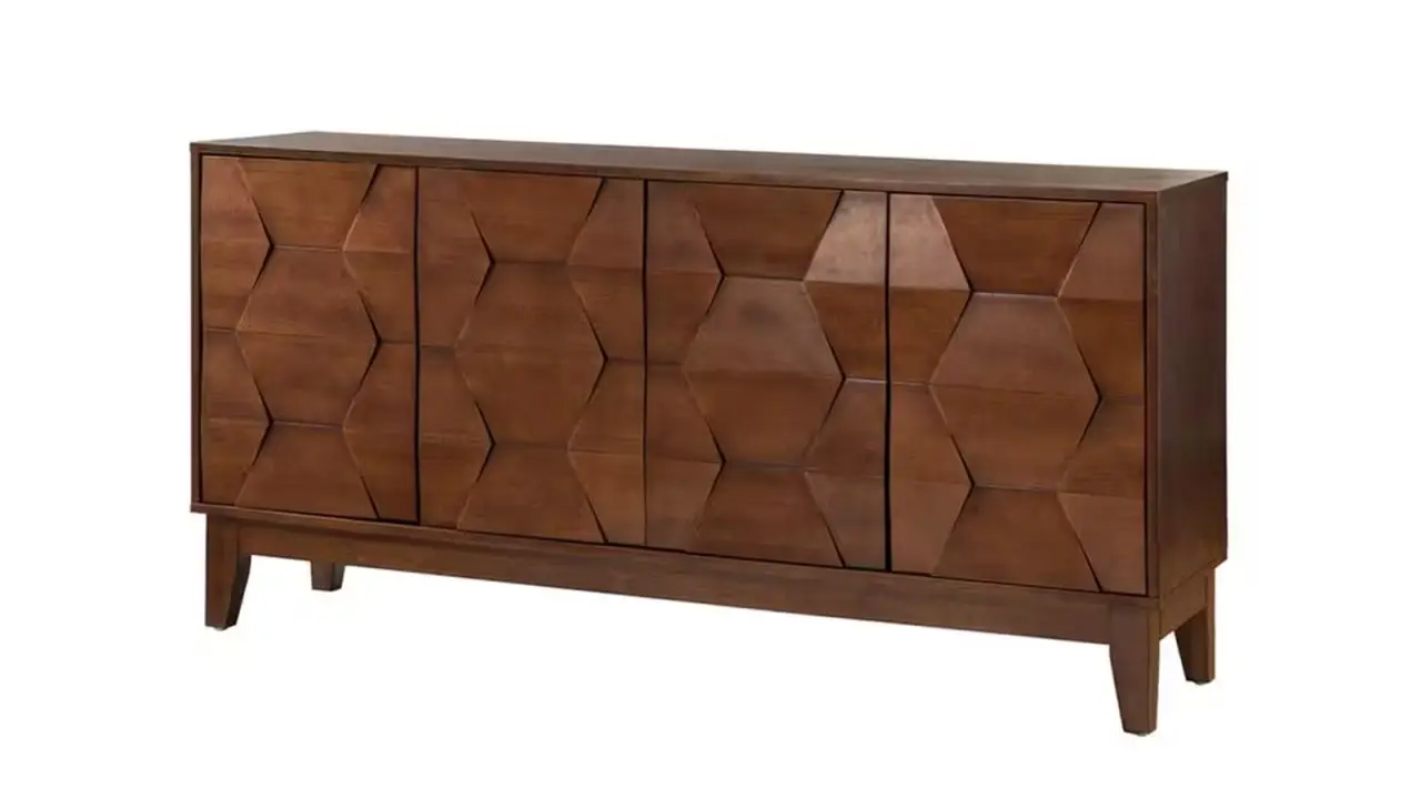 Kamis Modern Walnut Hexagonal Embellishments Sideboard with Solid Wood Legs .jpg