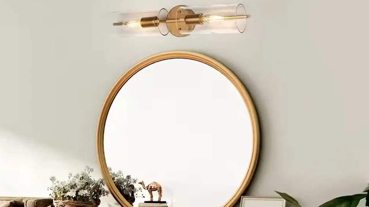 Mid-Century Cylinder Bathroom Vanity Light 2-Light Transitional Brass Gold Tube Wall Light with Seeded Glass Shades .jpg