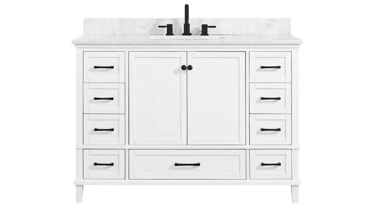 Single Sink Freestanding White Bath Vanity with White Carrara Marble Top.jpg