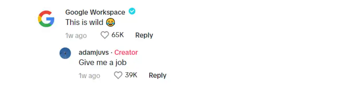 Screenshot from the comments | TikTok | @googleworkspace