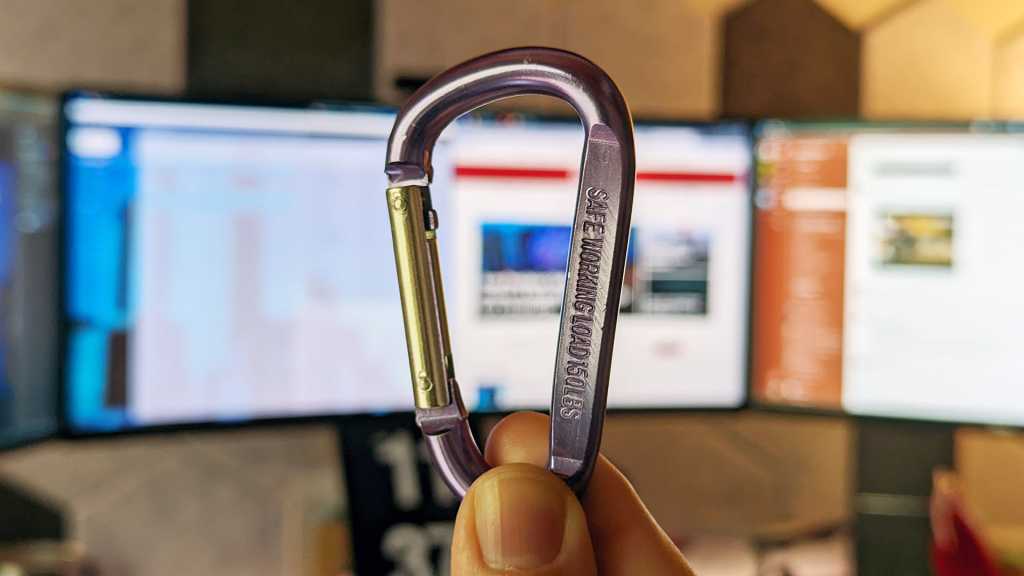 My best desktop organization gadget is a humble carabiner