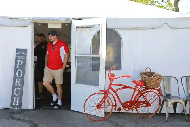 Patrons exist after enjoying breakfast inside the new outdoor tent at the Little Phoenix Restaurant on Acushnet Avenue in New Bedford.