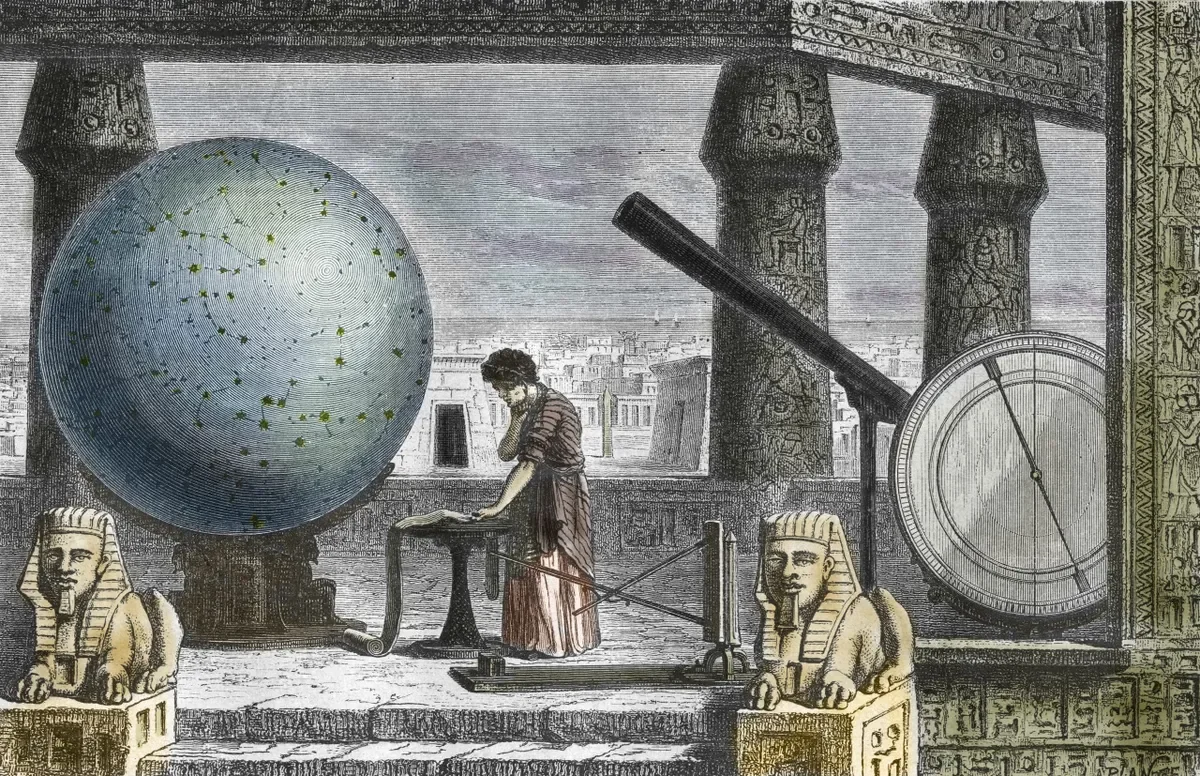 A portrait of Claudius Ptolemy (90-178) in the astronomical observatory of Alexandria, Egypt. La-vie-des-savants-illustres by Louis Figuier, 1866 Private collection (Photo by Leemage/Corbis via Getty Images)