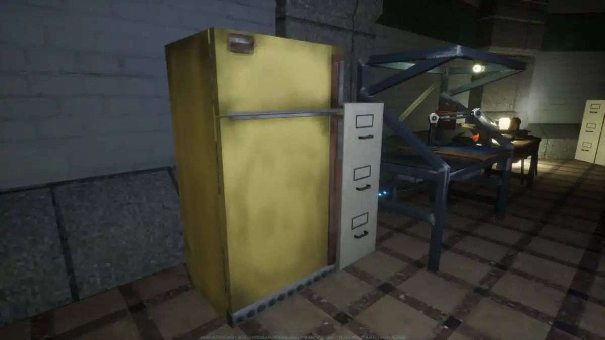 A Refrigerator Next to a Filing Cabinet and a Crafting Bench in Abiotic Factor