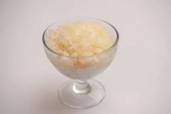 Lychee and coconut custard with lime granita ends the meal on a joyous note.