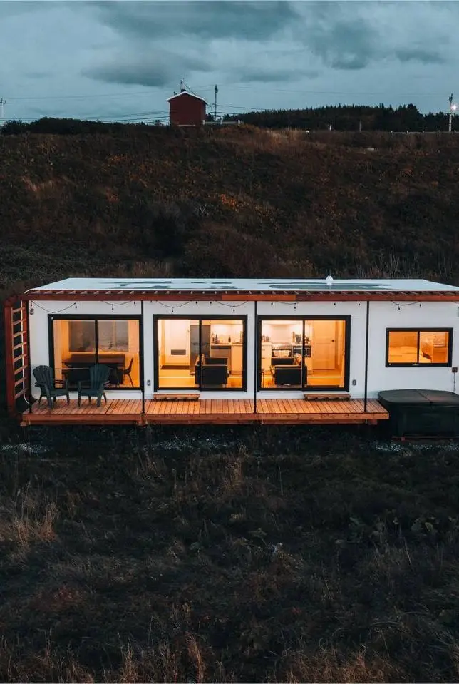 a house with a glass front