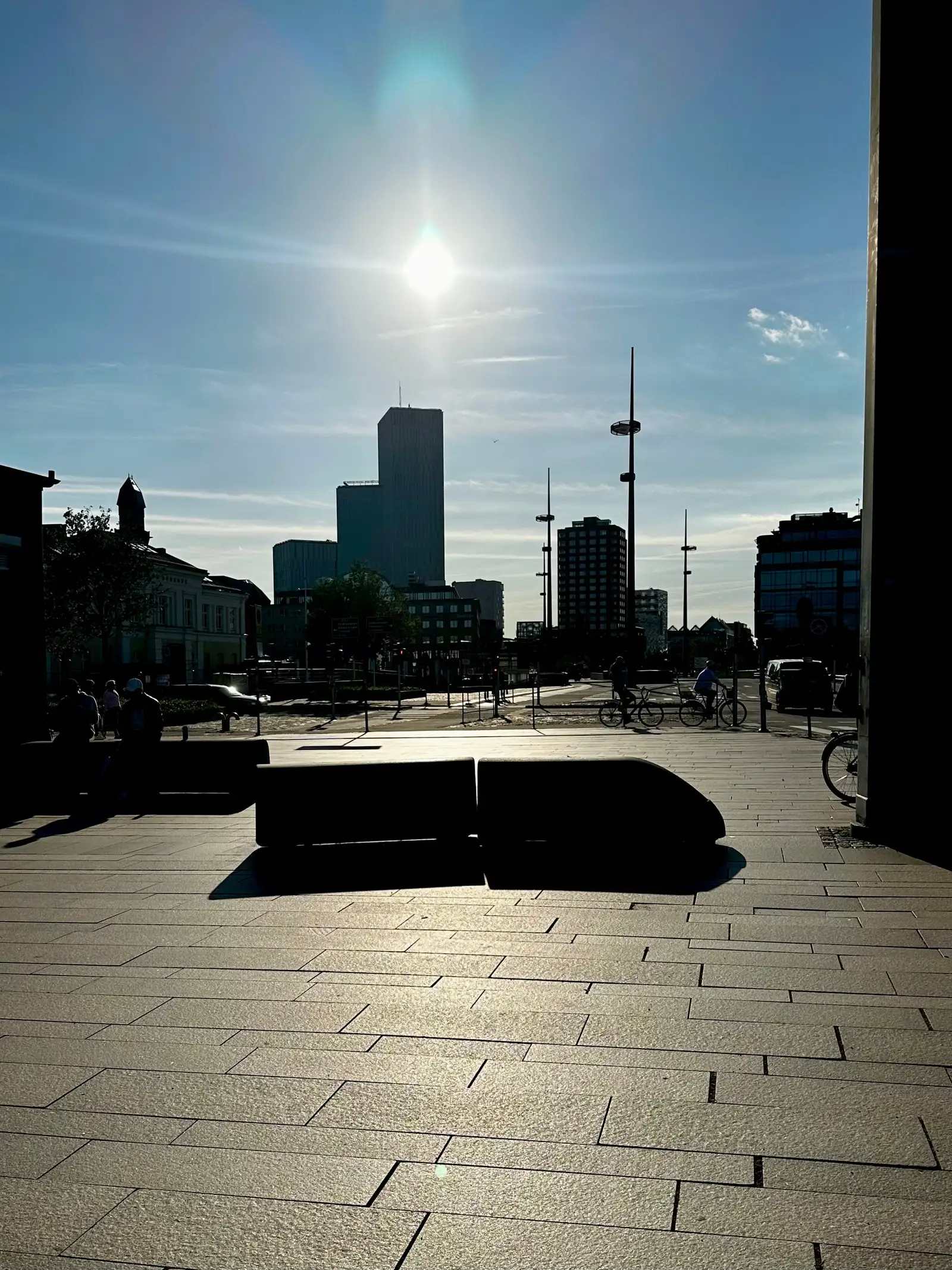 Train shaped concrete bench outside Malmo Central