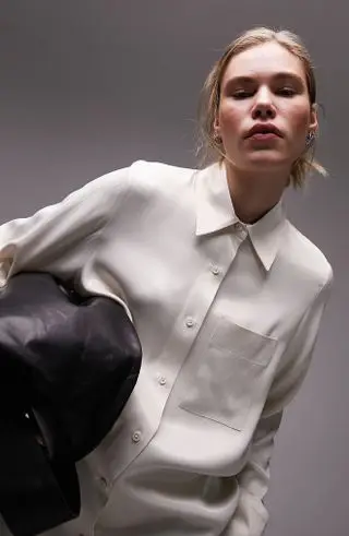 Topshop, Oversize Satin Button-Up Shirt