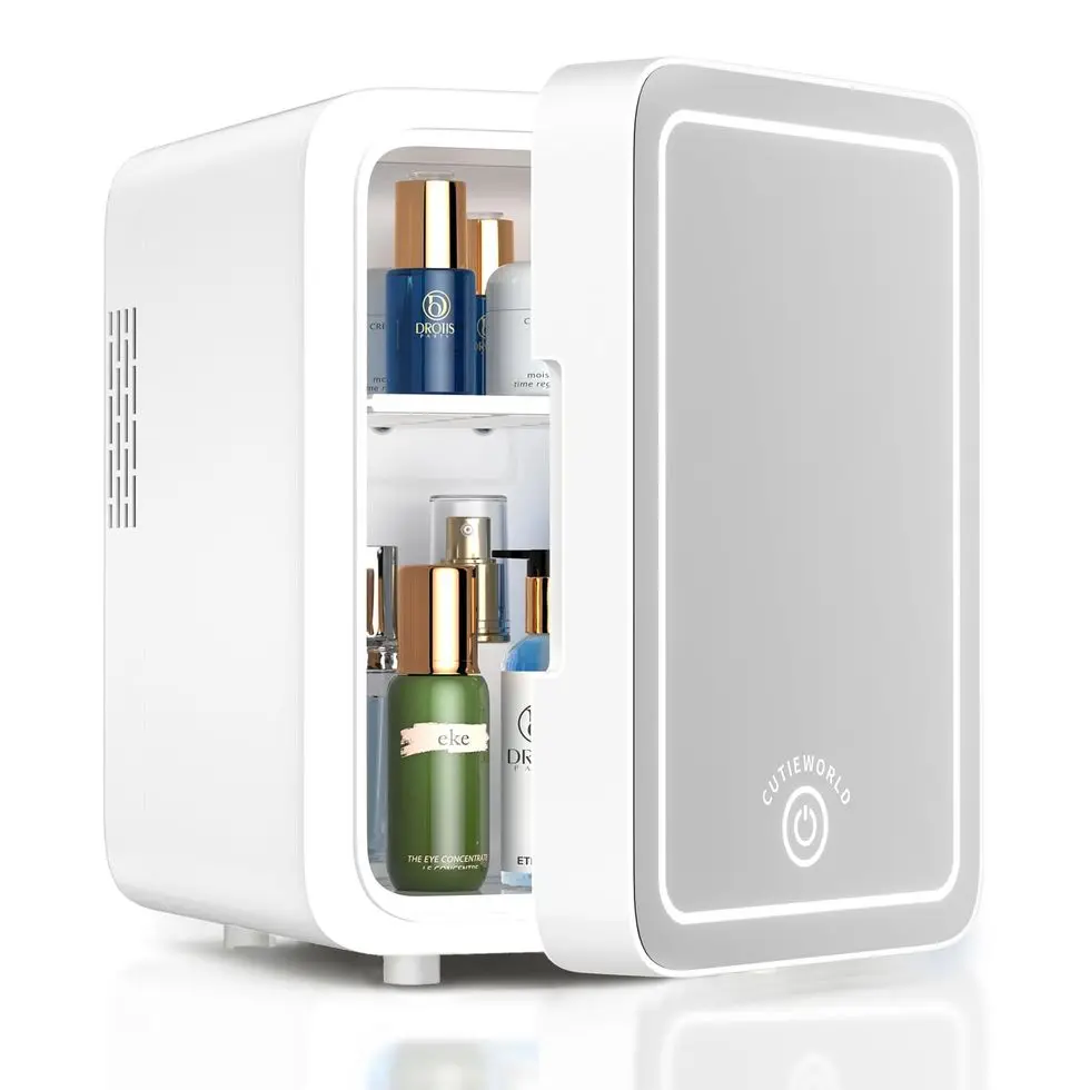 Skincare Fridge With Dimmable LED Light Mirror